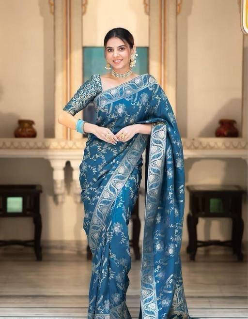 Bansari Textile Art Silk Embellished Kanjeevaram Sarees With Unstitched Blouse Piece ( Light Blue ) Bansari Textile Art Silk Embellished Kanjeevaram Sarees With Unstitched Blouse Piece ( Light Blue )
