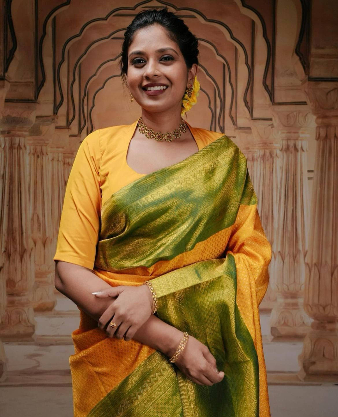     			Bansari Textile Art Silk Embellished Kanjeevaram Sarees With Unstitched Blouse Piece ( Orange )