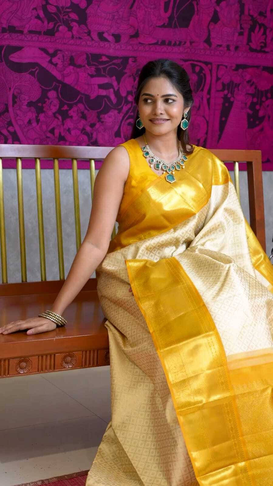 Bansari Textile Art Silk Embellished Kanjeevaram Sarees With Unstitched Blouse Piece ( Beige ) Bansari Textile Art Silk Embellished Kanjeevaram Sarees With Unstitched Blouse Piece ( Beige )