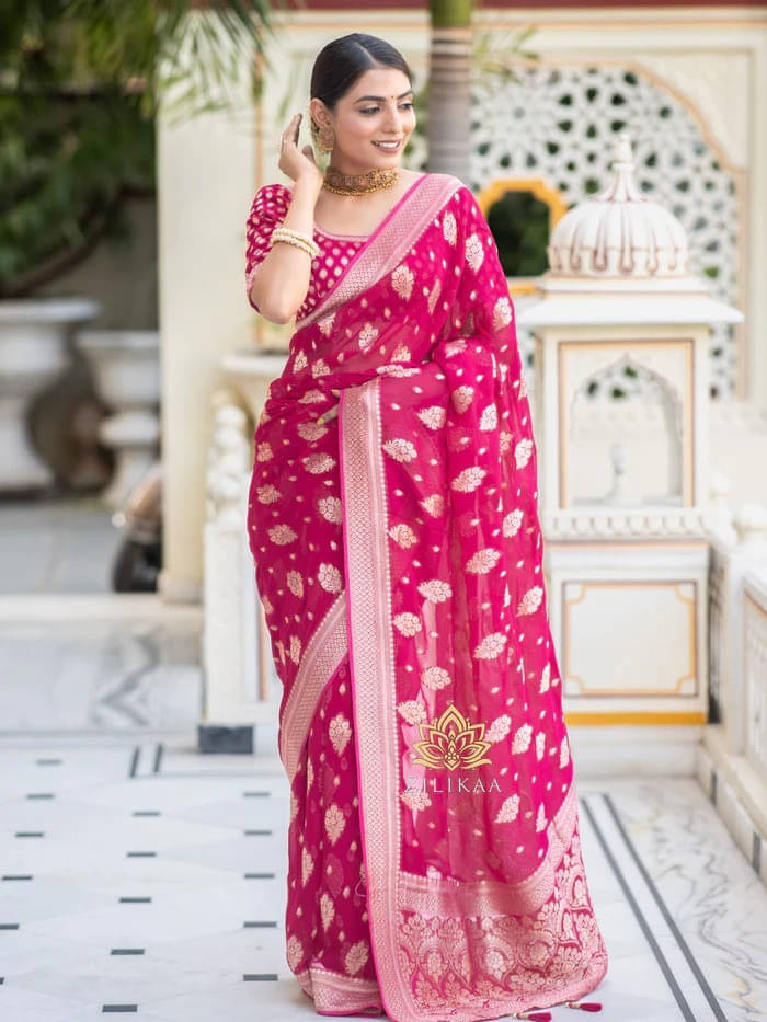 Bansari Textile Art Silk Embellished Banarasi saree With Unstitched Blouse Piece ( Pink )     			Bansari Textile Art Silk Embellished Banarasi saree With Unstitched Blouse Piece ( Pink )