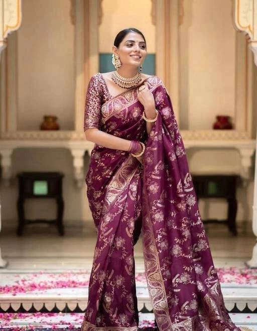     			Bansari Textile Art Silk Embellished Kanjeevaram Sarees With Unstitched Blouse Piece ( Purple )