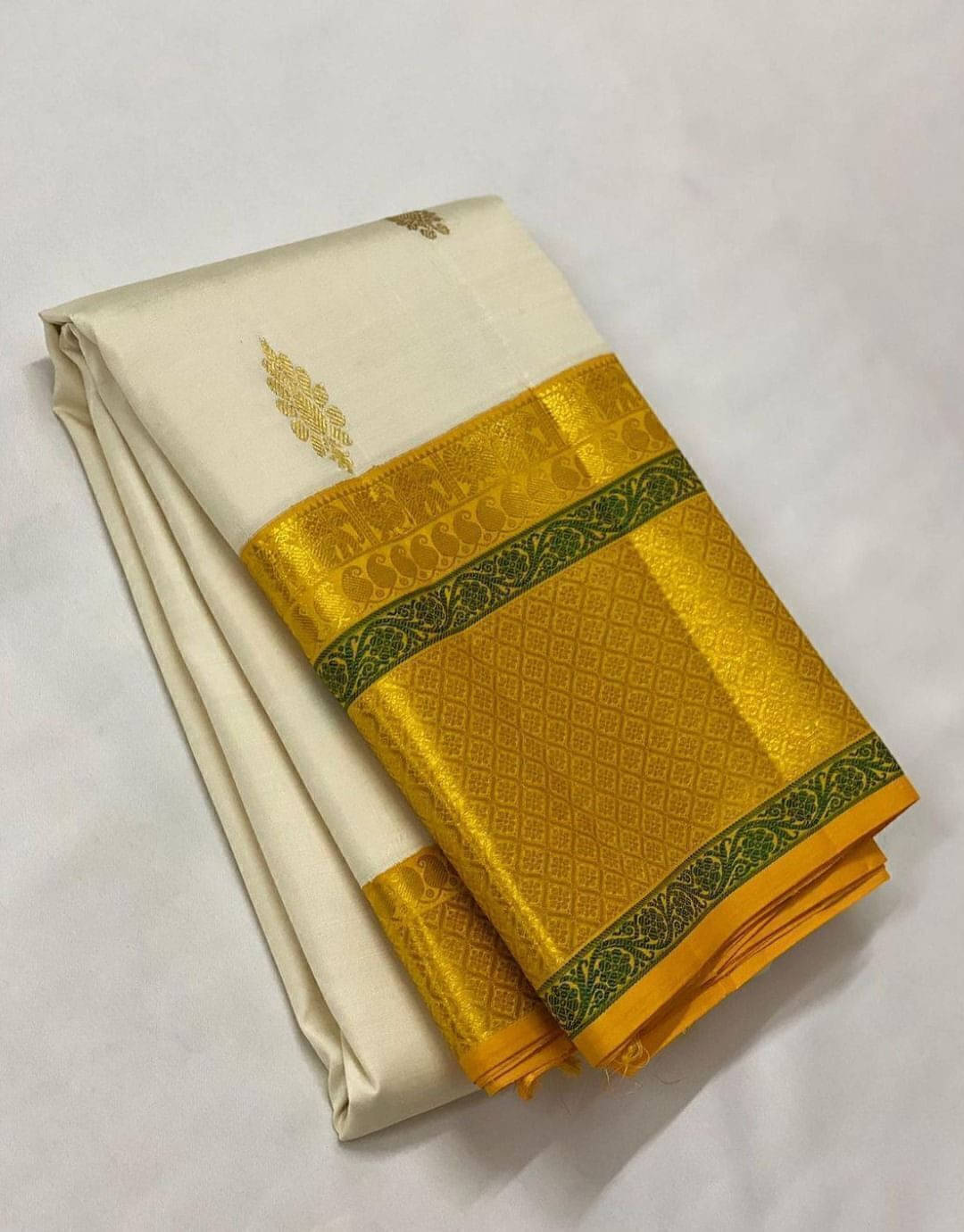 Bansari Textile Art Silk Embellished Kanjeevaram Sarees With Unstitched Blouse Piece ( White )     			Bansari Textile Art Silk Embellished Kanjeevaram Sarees With Unstitched Blouse Piece ( White )