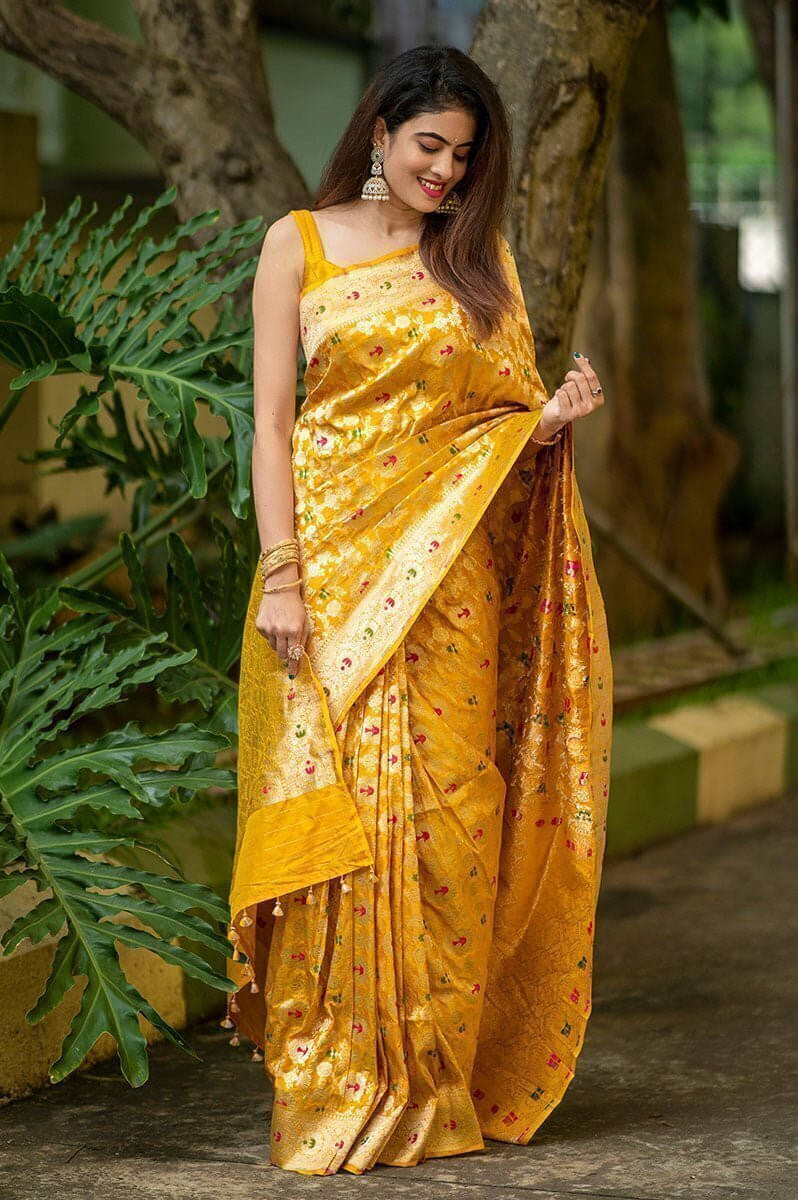 Bansari Textile Art Silk Embellished Kanjeevaram Sarees With Unstitched Blouse Piece ( Yellow ) Bansari Textile Art Silk Embellished Kanjeevaram Sarees With Unstitched Blouse Piece ( Yellow )