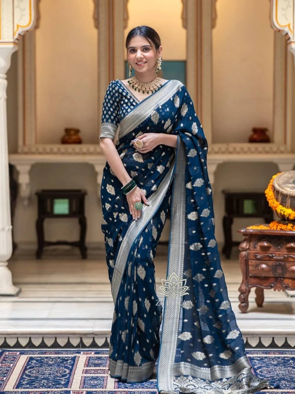 Bansari Textile Art Silk Embellished Banarasi saree With Unstitched Blouse Piece ( Blue ) Bansari Textile Art Silk Embellished Banarasi saree With Unstitched Blouse Piece ( Blue )
