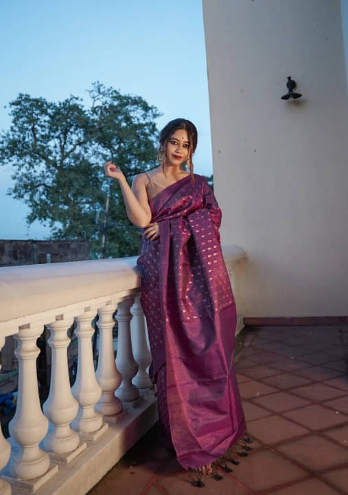     			Bansari Textile Art Silk Printed Banarasi saree With Unstitched Blouse Piece ( Purple )