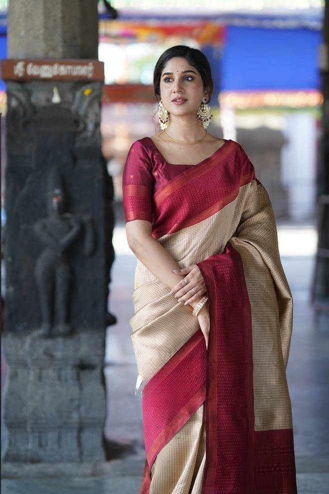    			Bansari Textile Art Silk Printed Kanjeevaram Sarees With Unstitched Blouse Piece ( Beige )