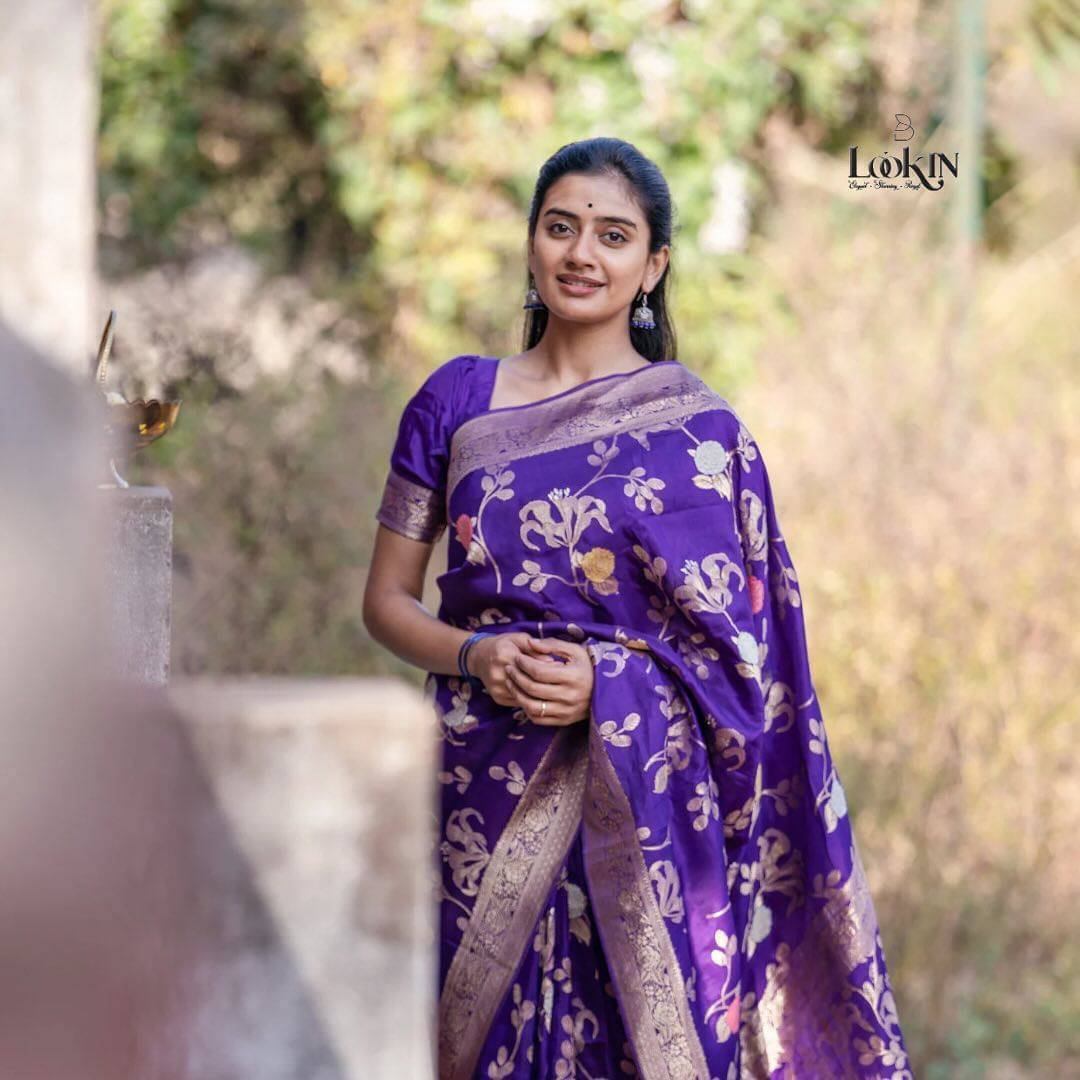     			Bansari Textile Art Silk Printed Kanjeevaram Sarees With Unstitched Blouse Piece ( Purple )