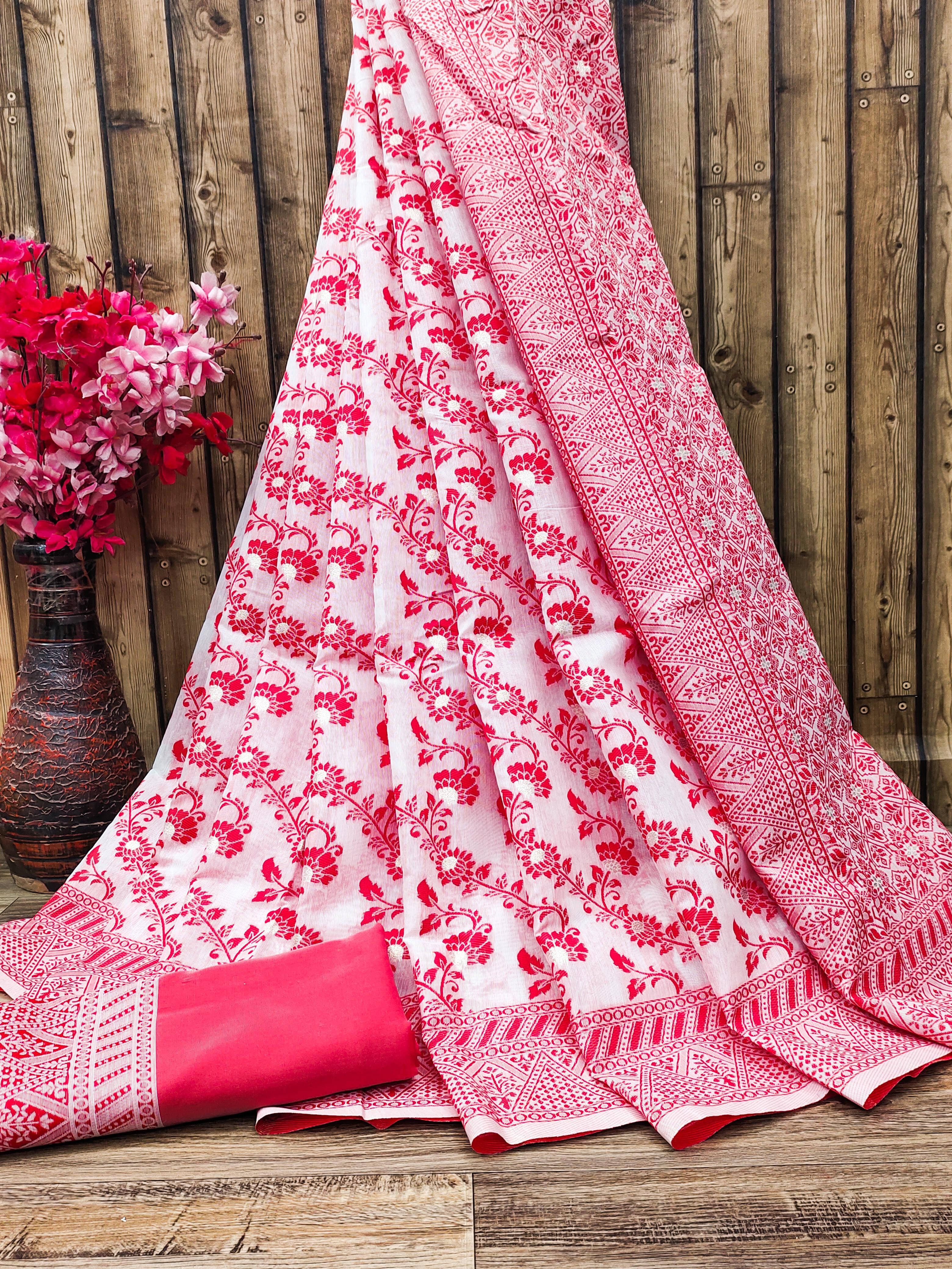 Bansari Textile Art Silk Printed Jamdani Saree With Unstitched Blouse Piece ( Red ) Bansari Textile Art Silk Printed Jamdani Saree With Unstitched Blouse Piece ( Red )