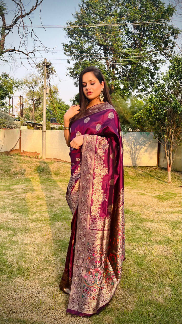     			Bansari Textile Art Silk Printed Kanjeevaram Sarees With Unstitched Blouse Piece ( Purple )