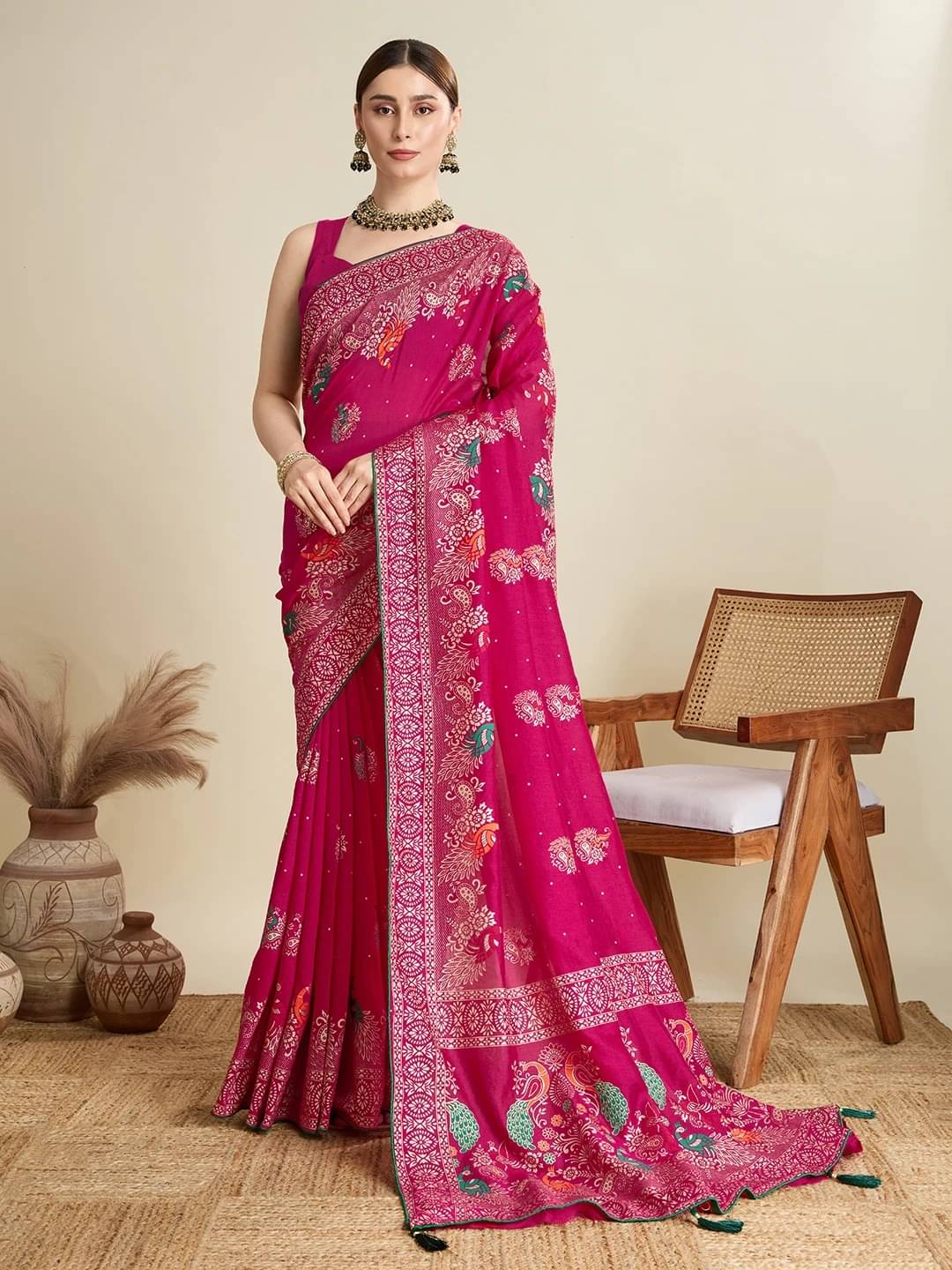Bansari Textile Art Silk Printed Banarasi saree With Unstitched Blouse Piece ( Pink )     			Bansari Textile Art Silk Printed Banarasi saree With Unstitched Blouse Piece ( Pink )