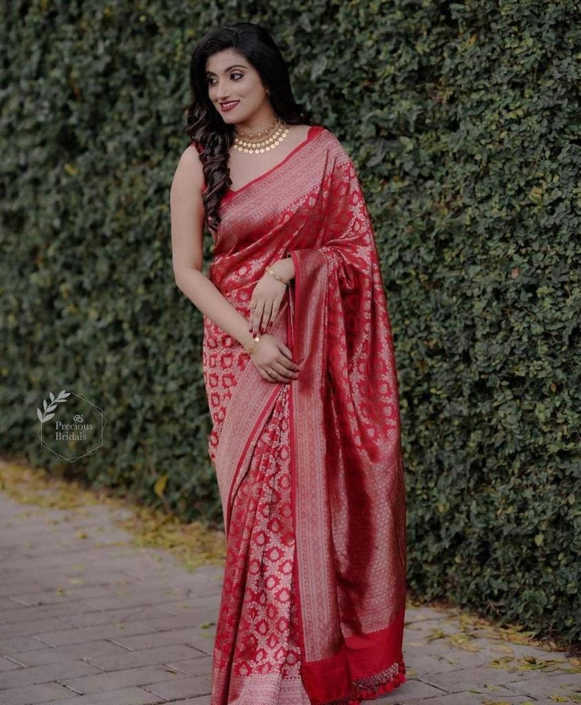     			Bansari Textile Art Silk Printed Kanjeevaram Sarees With Unstitched Blouse Piece ( Red )