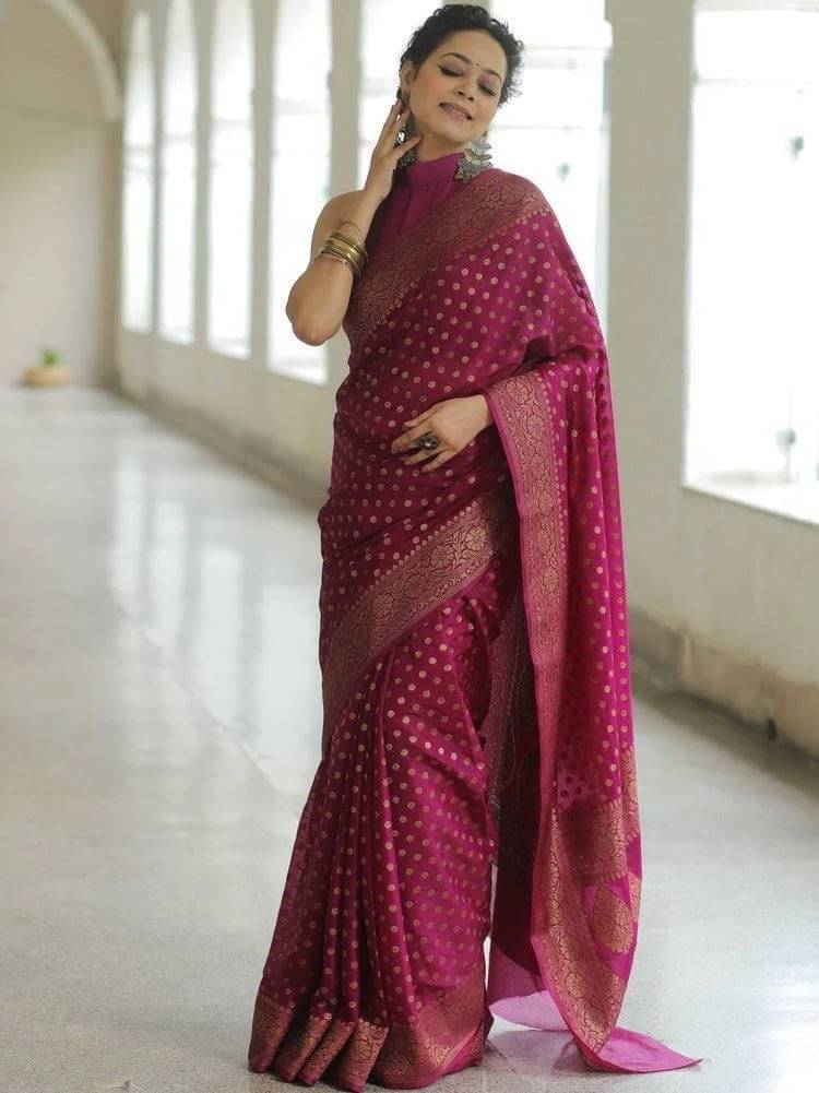 Bansari Textile Art Silk Printed Banarasi saree With Unstitched Blouse Piece ( Purple ) Bansari Textile Art Silk Printed Banarasi saree With Unstitched Blouse Piece ( Purple )