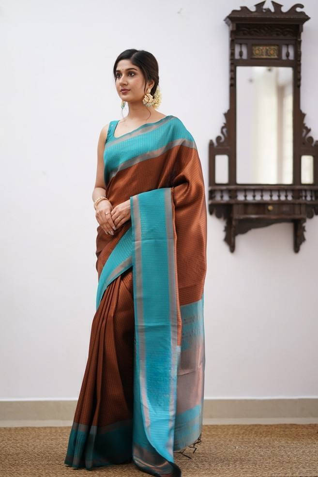 Bansari Textile Art Silk Printed Kanjeevaram Sarees With Unstitched Blouse Piece ( Brown ) Bansari Textile Art Silk Printed Kanjeevaram Sarees With Unstitched Blouse Piece ( Brown )