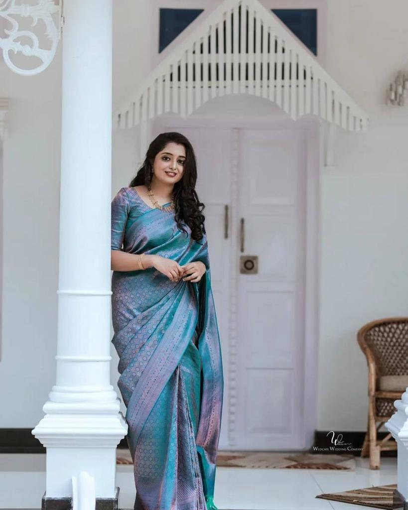     			Bansari Textile Art Silk Printed Kanjeevaram Sarees With Unstitched Blouse Piece ( Light Blue )