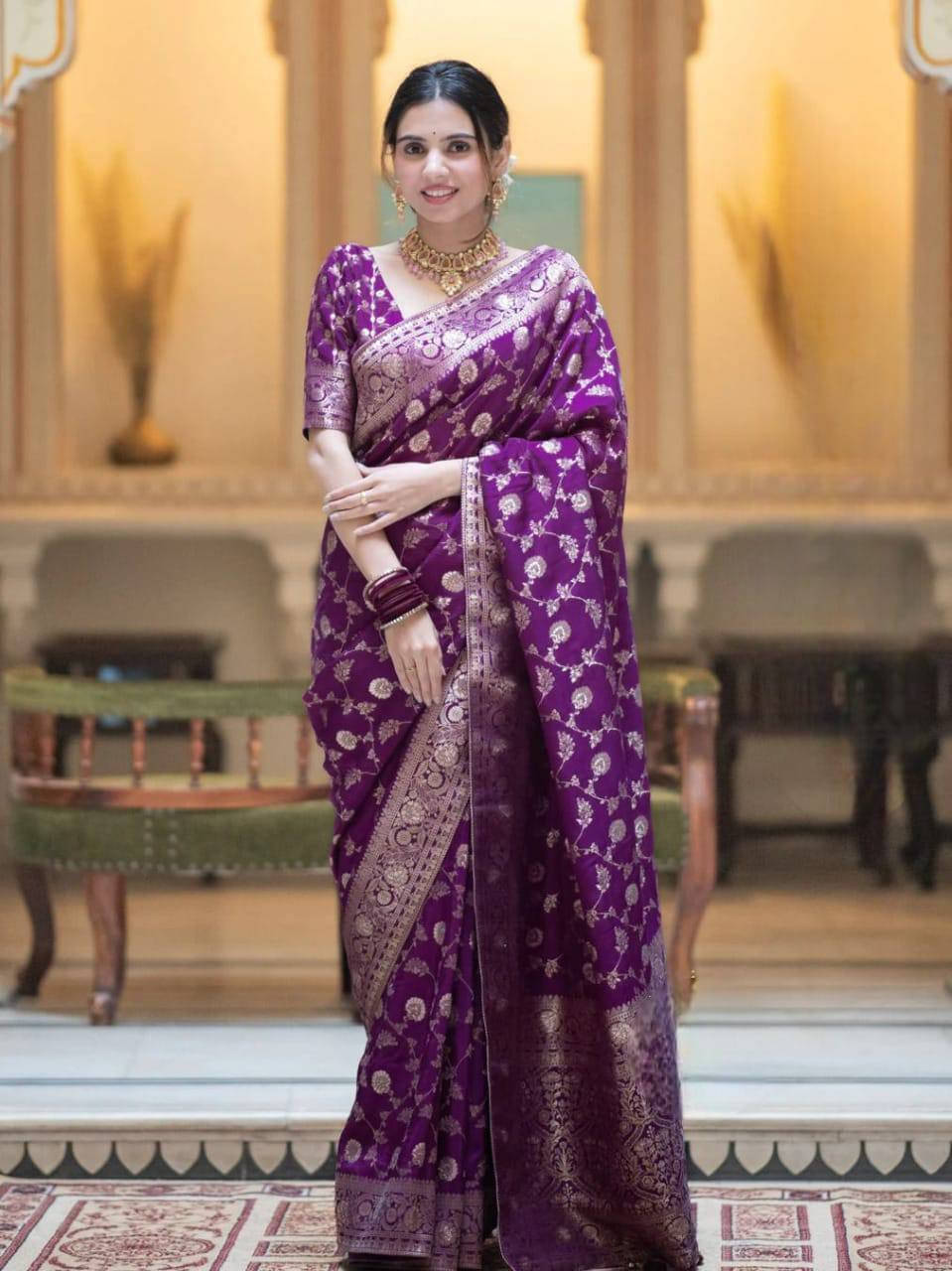 Bansari Textile Art Silk Printed Kanjeevaram Sarees With Unstitched Blouse Piece ( Purple ) Bansari Textile Art Silk Printed Kanjeevaram Sarees With Unstitched Blouse Piece ( Purple )