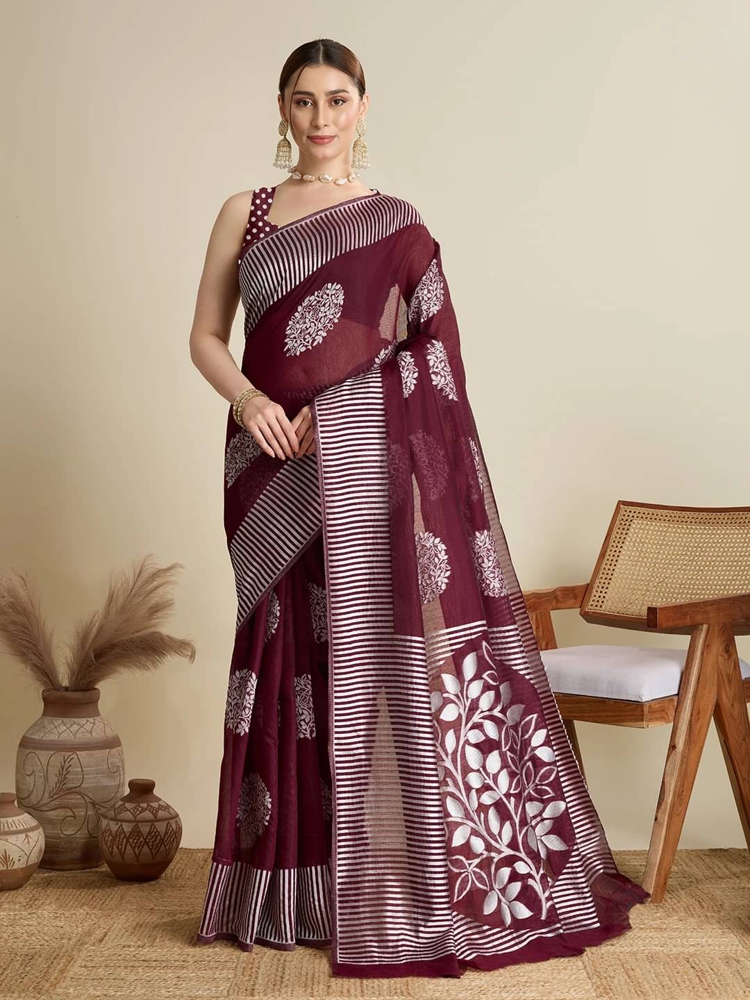     			Bansari Textile Art Silk Printed Banarasi saree With Unstitched Blouse Piece ( Maroon )