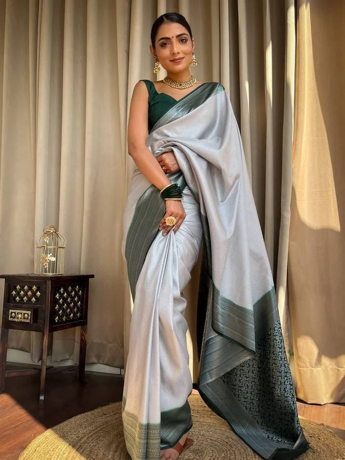     			Bansari Textile Art Silk Printed Banarasi saree With Unstitched Blouse Piece ( Grey )