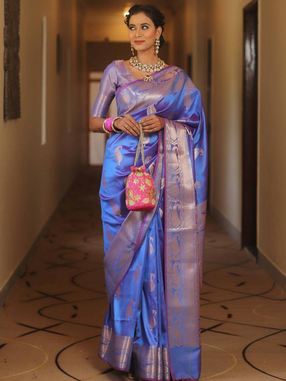     			Bansari Textile Art Silk Printed Banarasi saree With Unstitched Blouse Piece ( Blue )