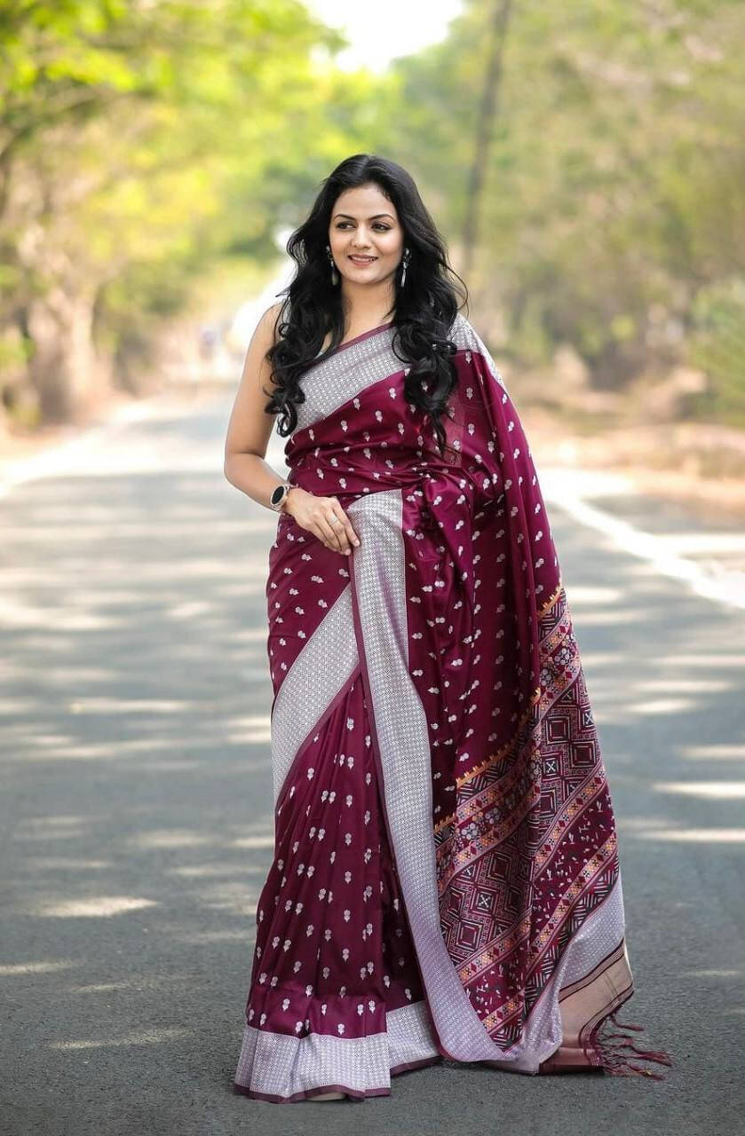 Bansari Textile Art Silk Printed Banarasi saree With Unstitched Blouse Piece ( Maroon ) Bansari Textile Art Silk Printed Banarasi saree With Unstitched Blouse Piece ( Maroon )