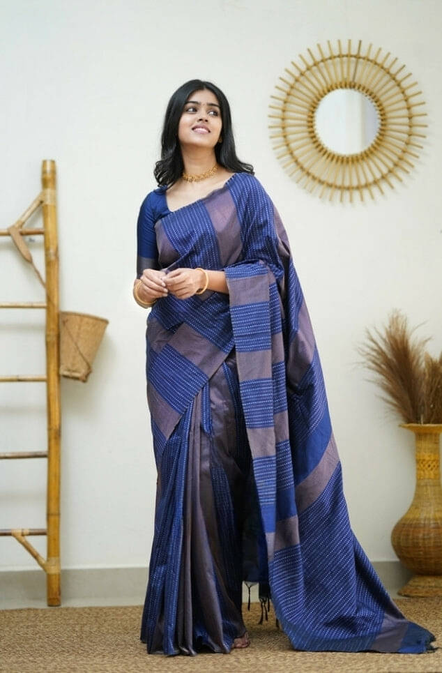     			Bansari Textile Art Silk Printed Kanjeevaram Sarees With Unstitched Blouse Piece ( Blue )