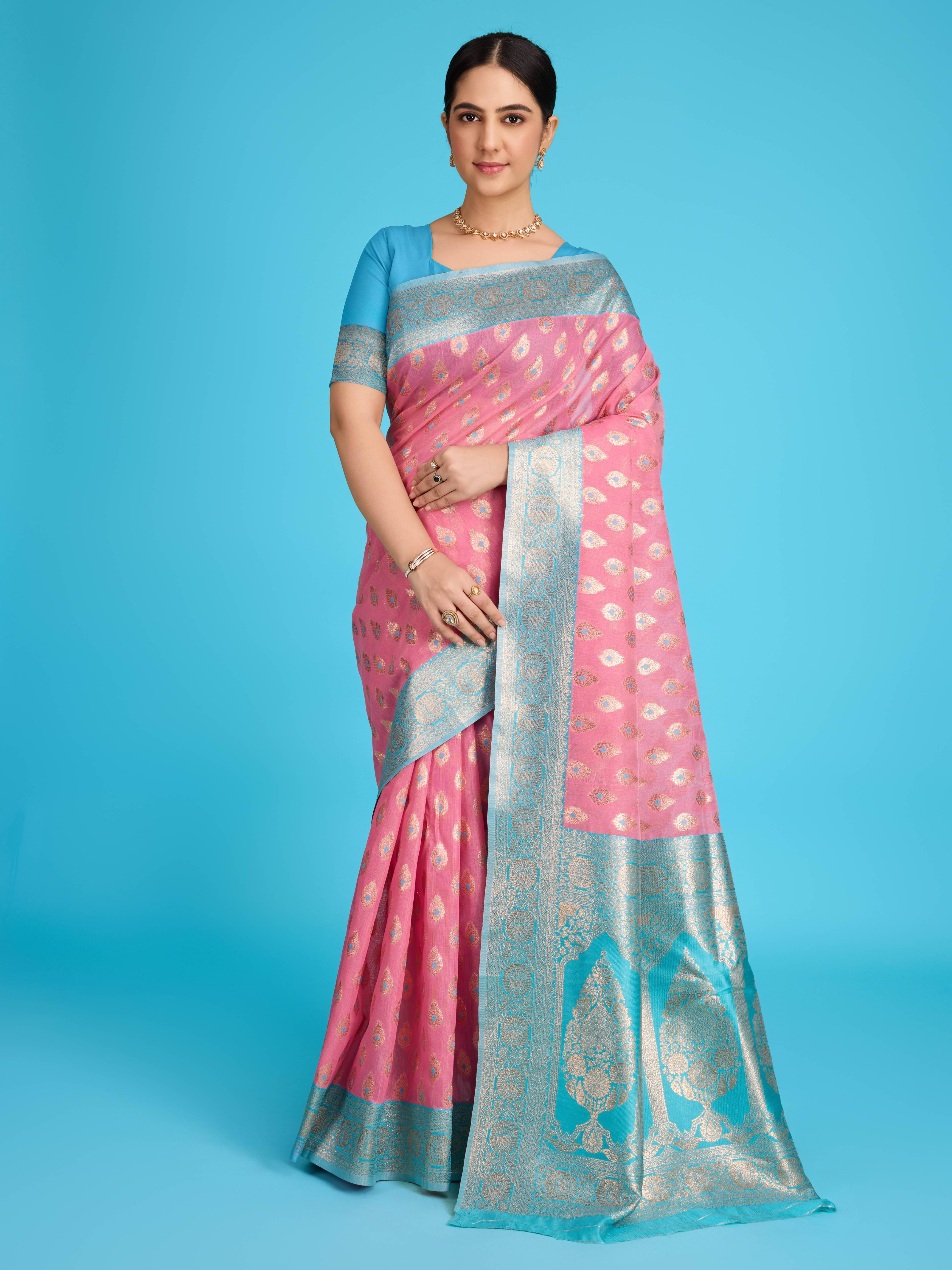     			Bansari Textile Art Silk Printed Kanjeevaram Sarees With Unstitched Blouse Piece ( Pink )