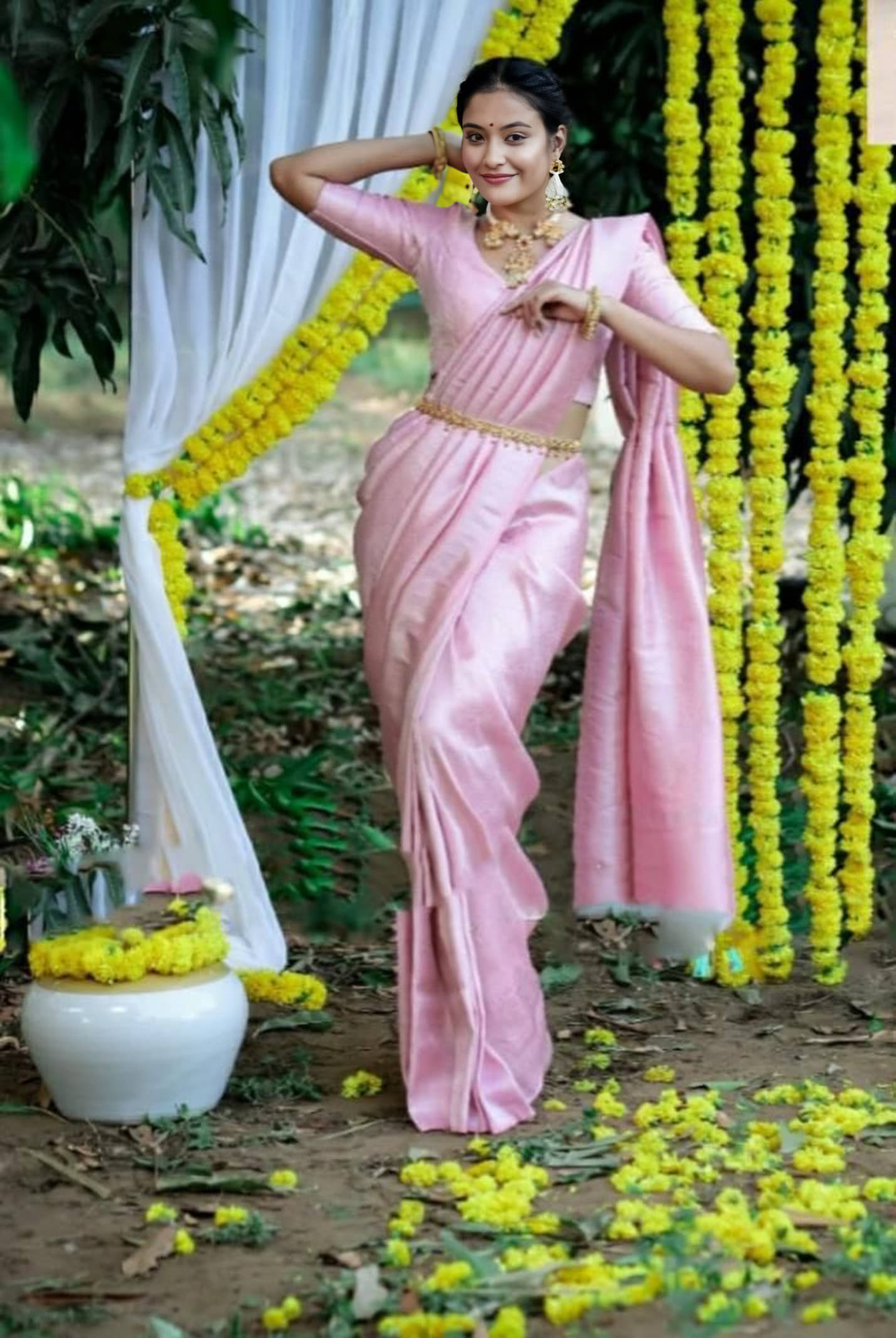 Bansari Textile Art Silk Printed Kanjeevaram Sarees With Unstitched Blouse Piece ( Pink ) Bansari Textile Art Silk Printed Kanjeevaram Sarees With Unstitched Blouse Piece ( Pink )