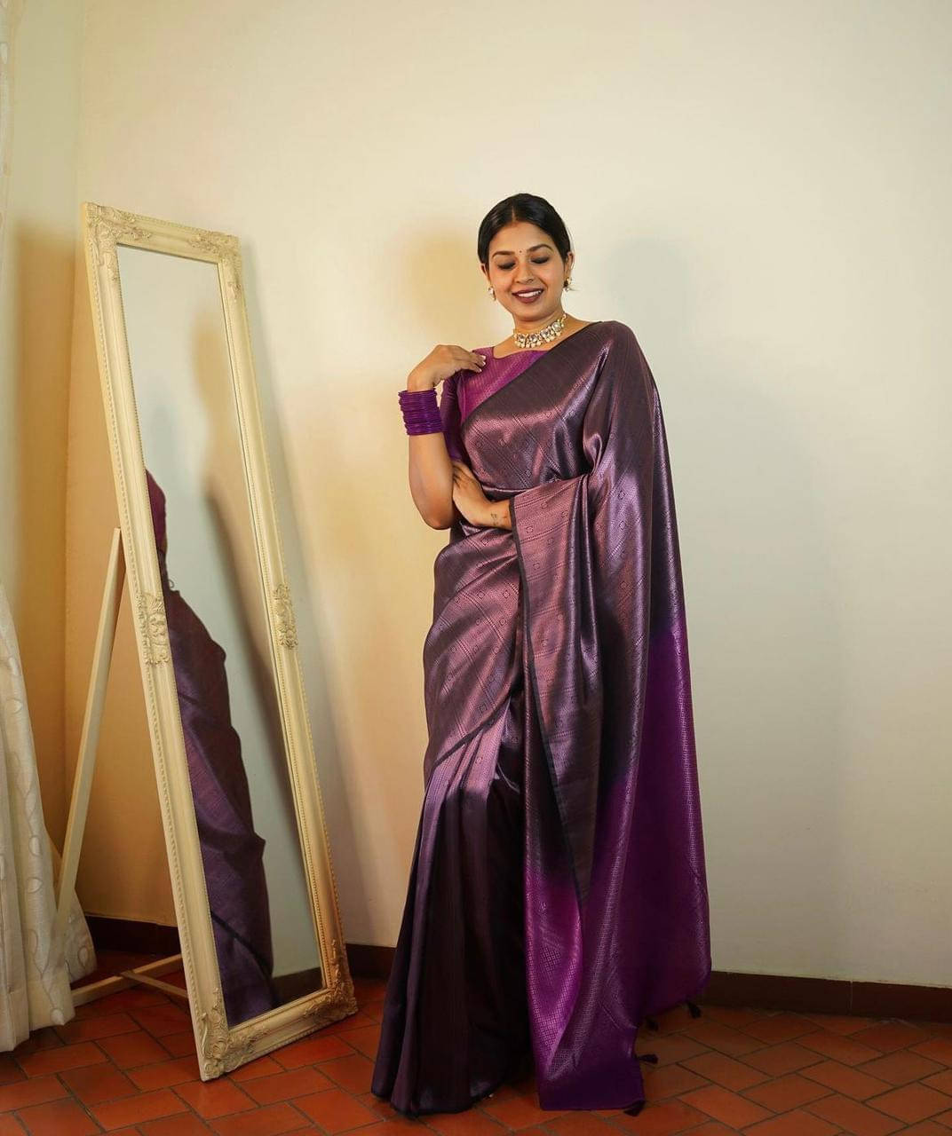 Bansari Textile Art Silk Printed Kanjeevaram Sarees With Unstitched Blouse Piece ( Purple ) Bansari Textile Art Silk Printed Kanjeevaram Sarees With Unstitched Blouse Piece ( Purple )