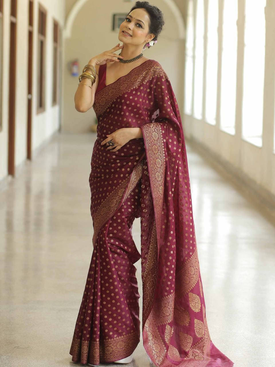 Bansari Textile Art Silk Printed Banarasi saree With Unstitched Blouse Piece ( Maroon ) Bansari Textile Art Silk Printed Banarasi saree With Unstitched Blouse Piece ( Maroon )