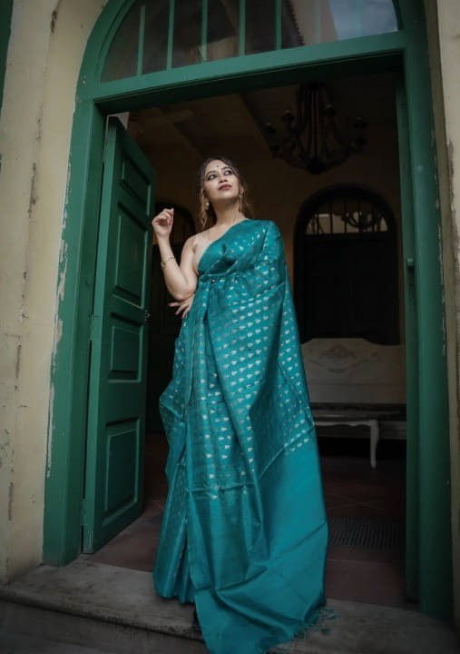 Bansari Textile Art Silk Printed Banarasi saree With Unstitched Blouse Piece ( Light Blue ) Bansari Textile Art Silk Printed Banarasi saree With Unstitched Blouse Piece ( Light Blue )