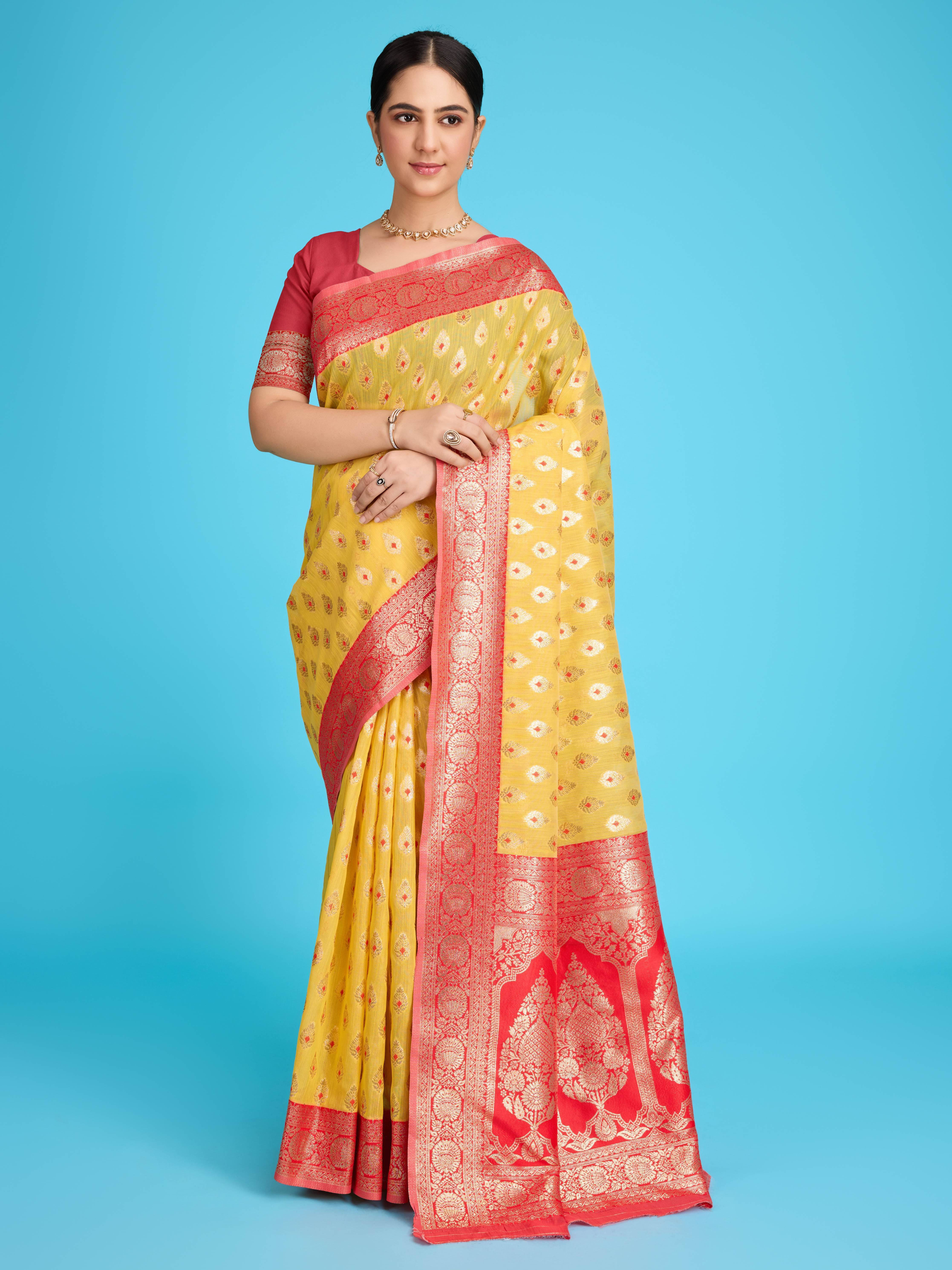     			Bansari Textile Art Silk Printed Kanjeevaram Sarees With Unstitched Blouse Piece ( Yellow )