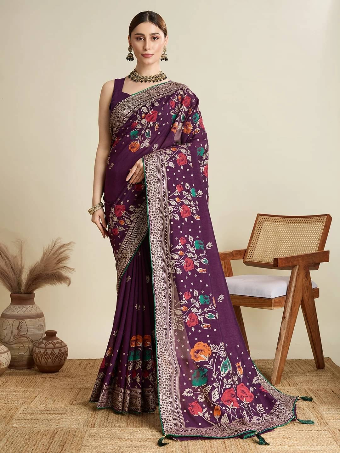 Bansari Textile Art Silk Printed Banarasi saree With Unstitched Blouse Piece ( Purple ) Bansari Textile Art Silk Printed Banarasi saree With Unstitched Blouse Piece ( Purple )