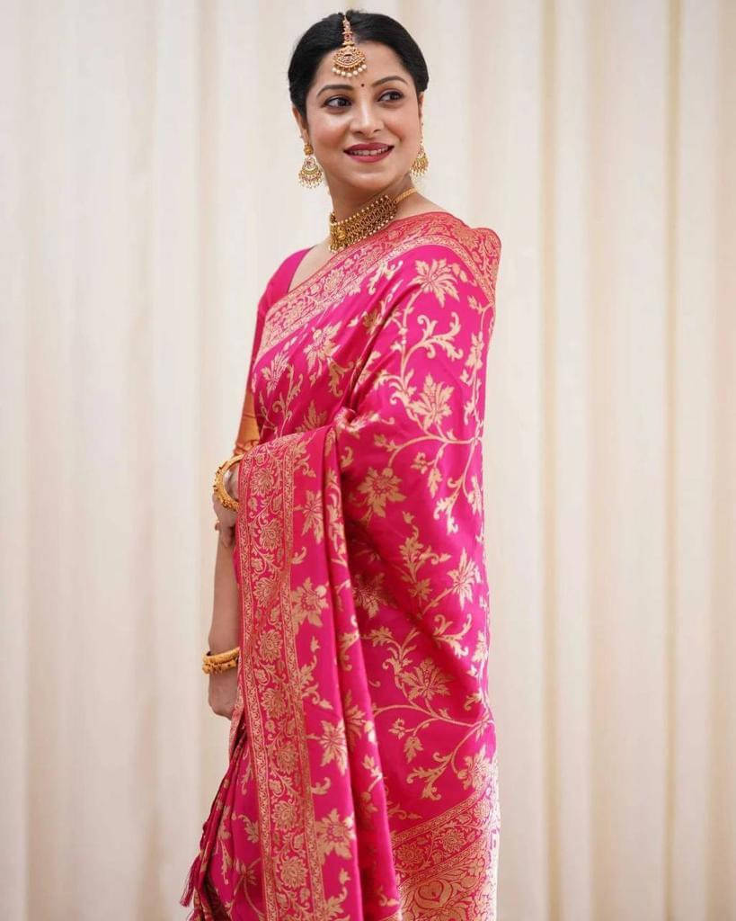     			Bansari Textile Art Silk Printed Kanjeevaram Sarees With Unstitched Blouse Piece ( Pink )