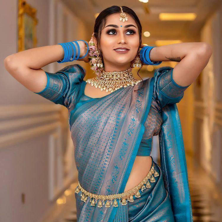Bansari Textile Art Silk Printed Kanjeevaram Sarees With Unstitched Blouse Piece ( Light Blue ) Bansari Textile Art Silk Printed Kanjeevaram Sarees With Unstitched Blouse Piece ( Light Blue )