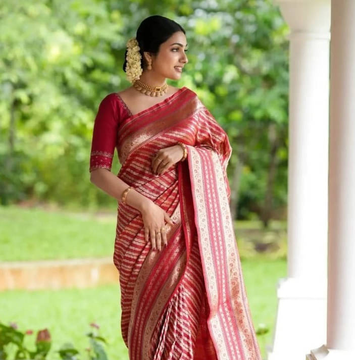     			Bansari Textile Art Silk Printed Kanjeevaram Sarees With Unstitched Blouse Piece ( Red )