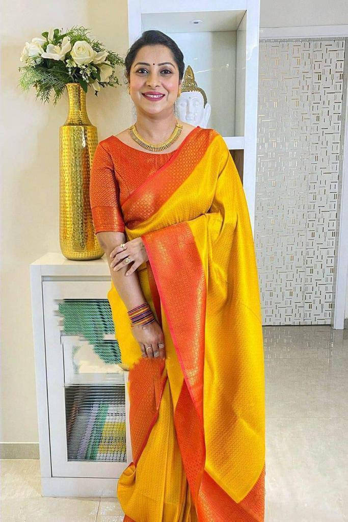     			Bansari Textile Art Silk Printed Kanjeevaram Sarees With Unstitched Blouse Piece ( Yellow )
