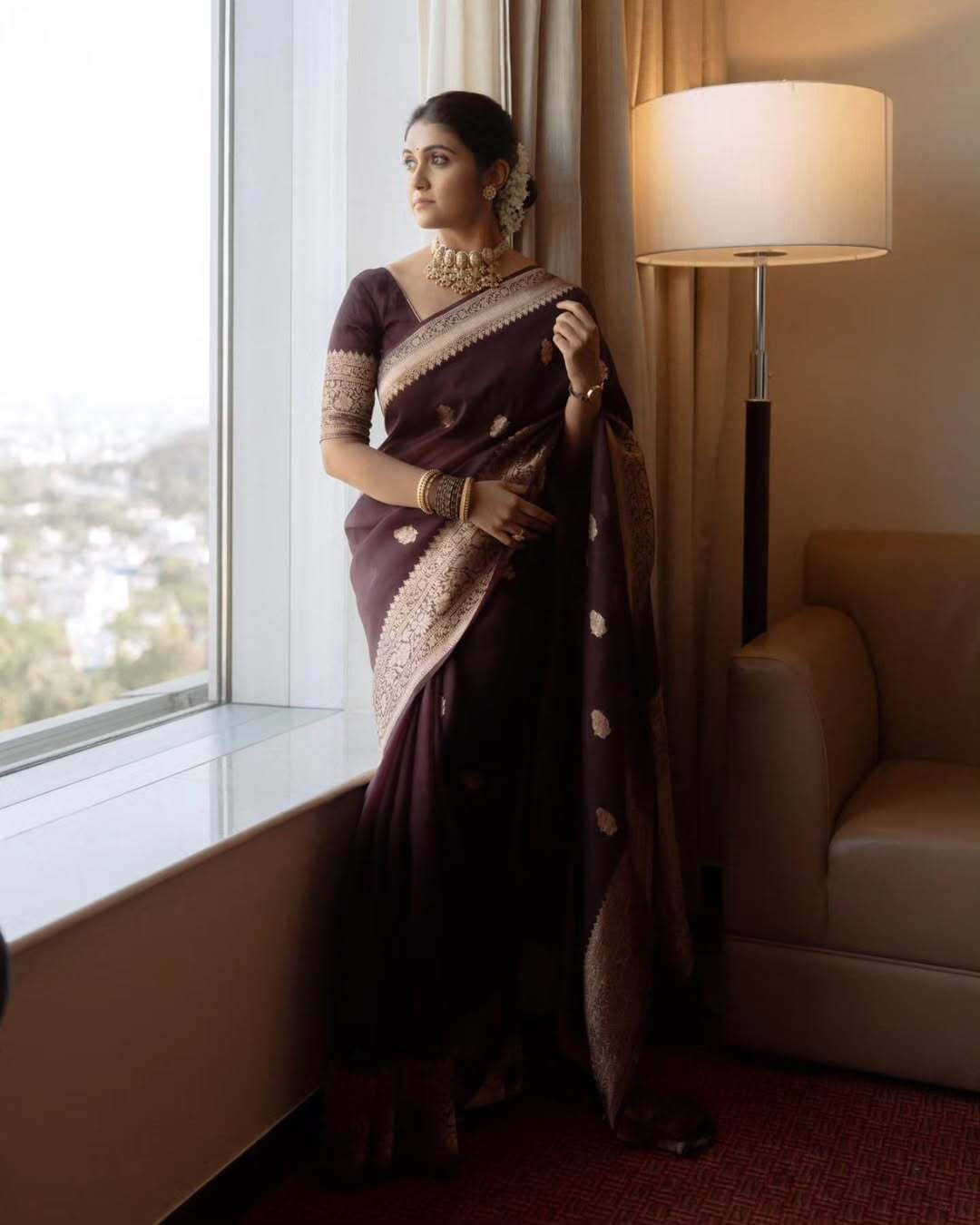 Bansari Textile Art Silk Printed Kanjeevaram Sarees With Unstitched Blouse Piece ( Brown ) Bansari Textile Art Silk Printed Kanjeevaram Sarees With Unstitched Blouse Piece ( Brown )