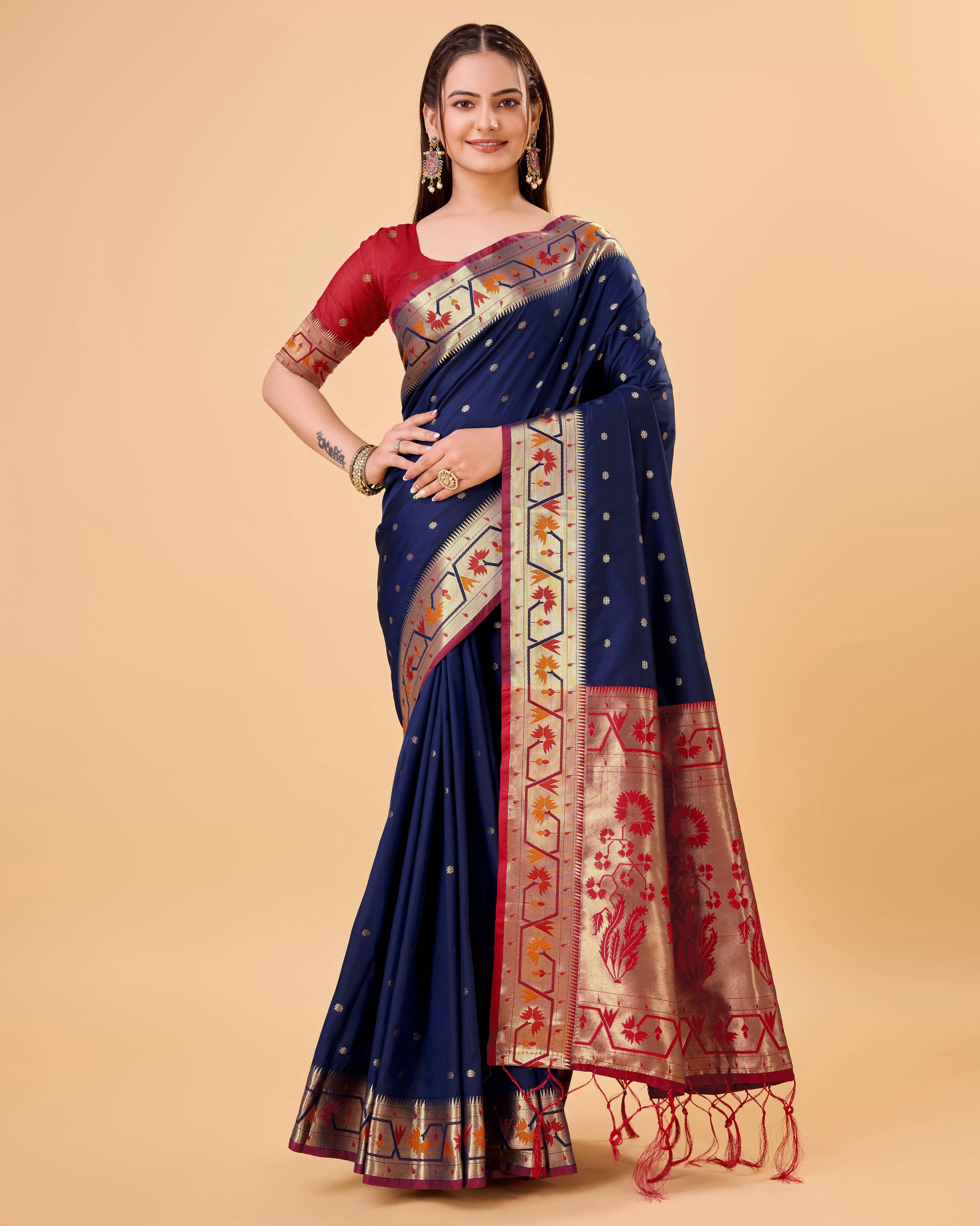     			Bansari Textile Art Silk Self Design Banarasi saree With Unstitched Blouse Piece ( Blue )