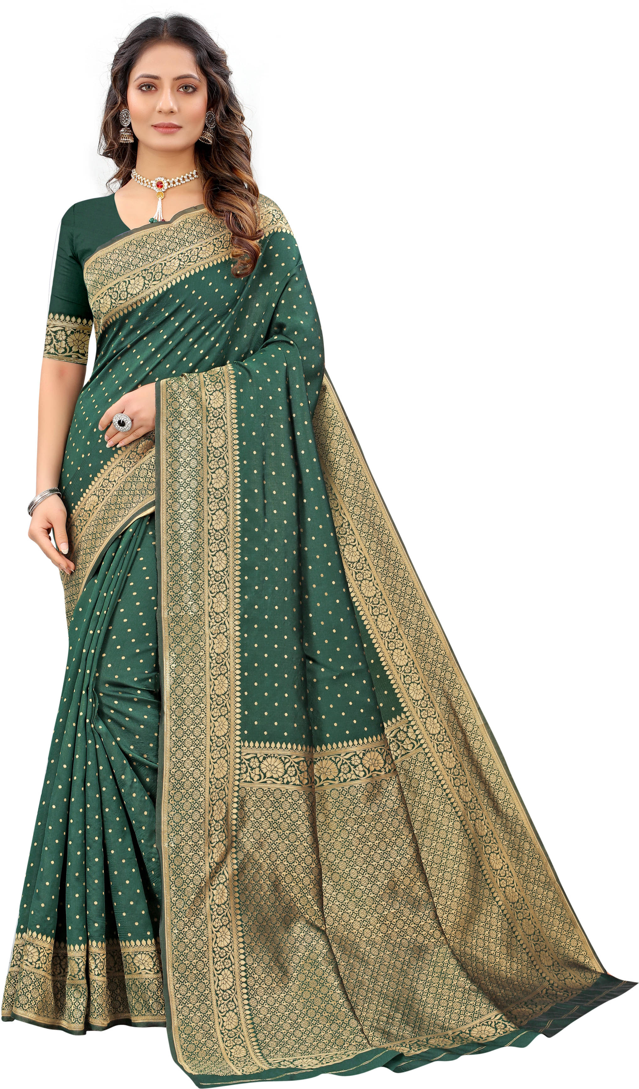     			Bansari Textile Art Silk Self Design Kanjeevaram Sarees With Unstitched Blouse Piece ( Green )