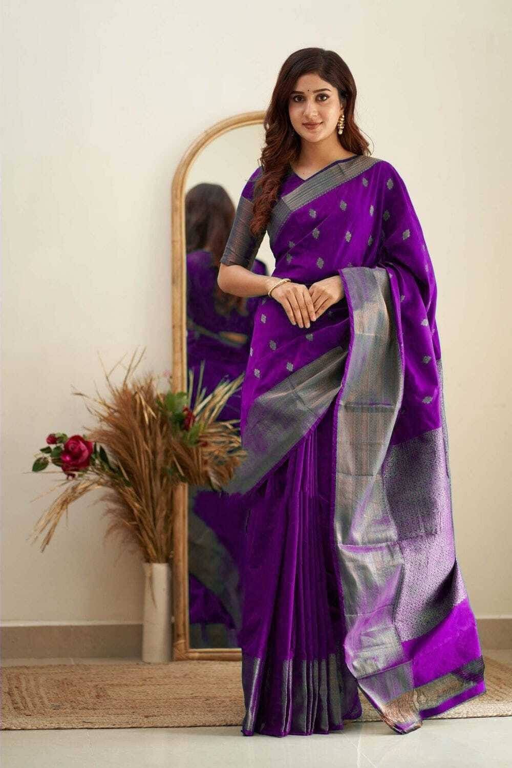     			Bansari Textile Art Silk Self Design Kanjeevaram Sarees With Unstitched Blouse Piece ( Purple )
