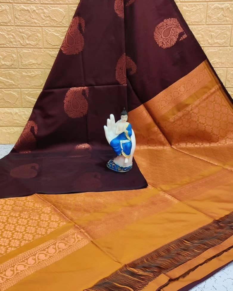 Bansari Textile Art Silk Self Design Kanjeevaram Sarees With Unstitched Blouse Piece ( Brown ) Bansari Textile Art Silk Self Design Kanjeevaram Sarees With Unstitched Blouse Piece ( Brown )