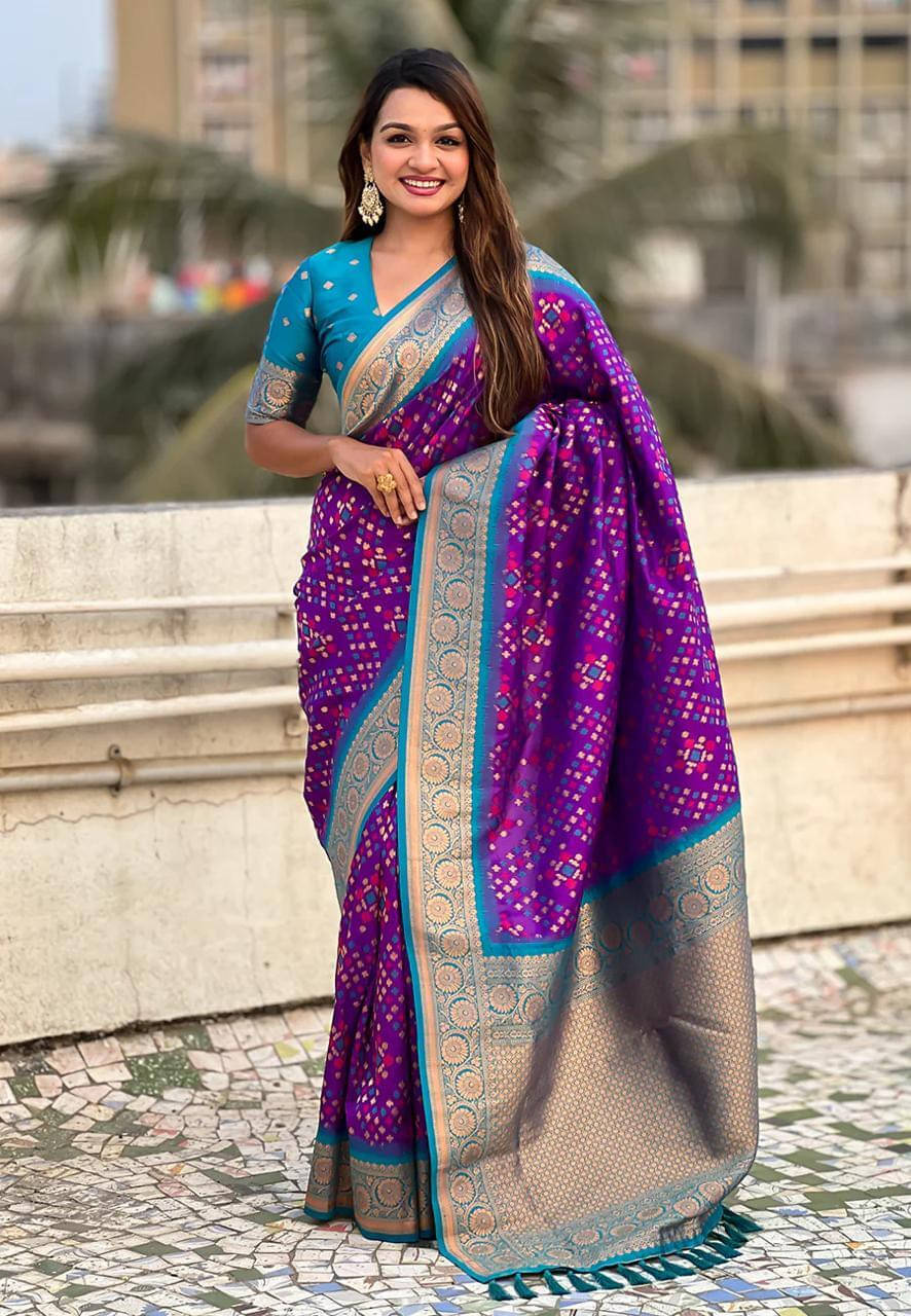     			Bansari Textile Art Silk Self Design Banarasi saree With Unstitched Blouse Piece ( Purple )