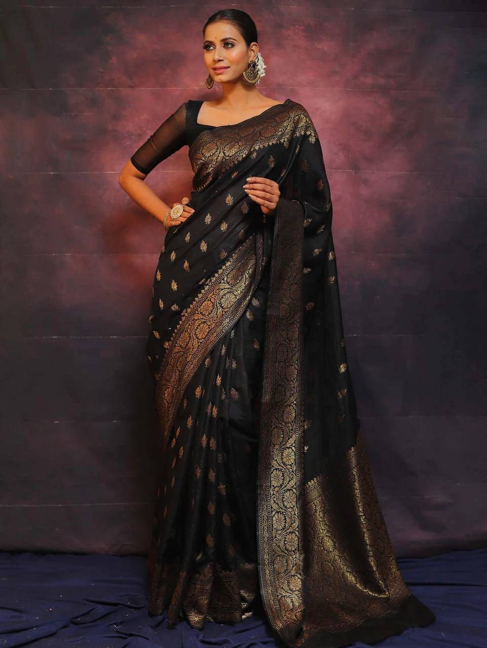     			Bansari Textile Art Silk Self Design Kanjeevaram Sarees With Unstitched Blouse Piece ( Black )