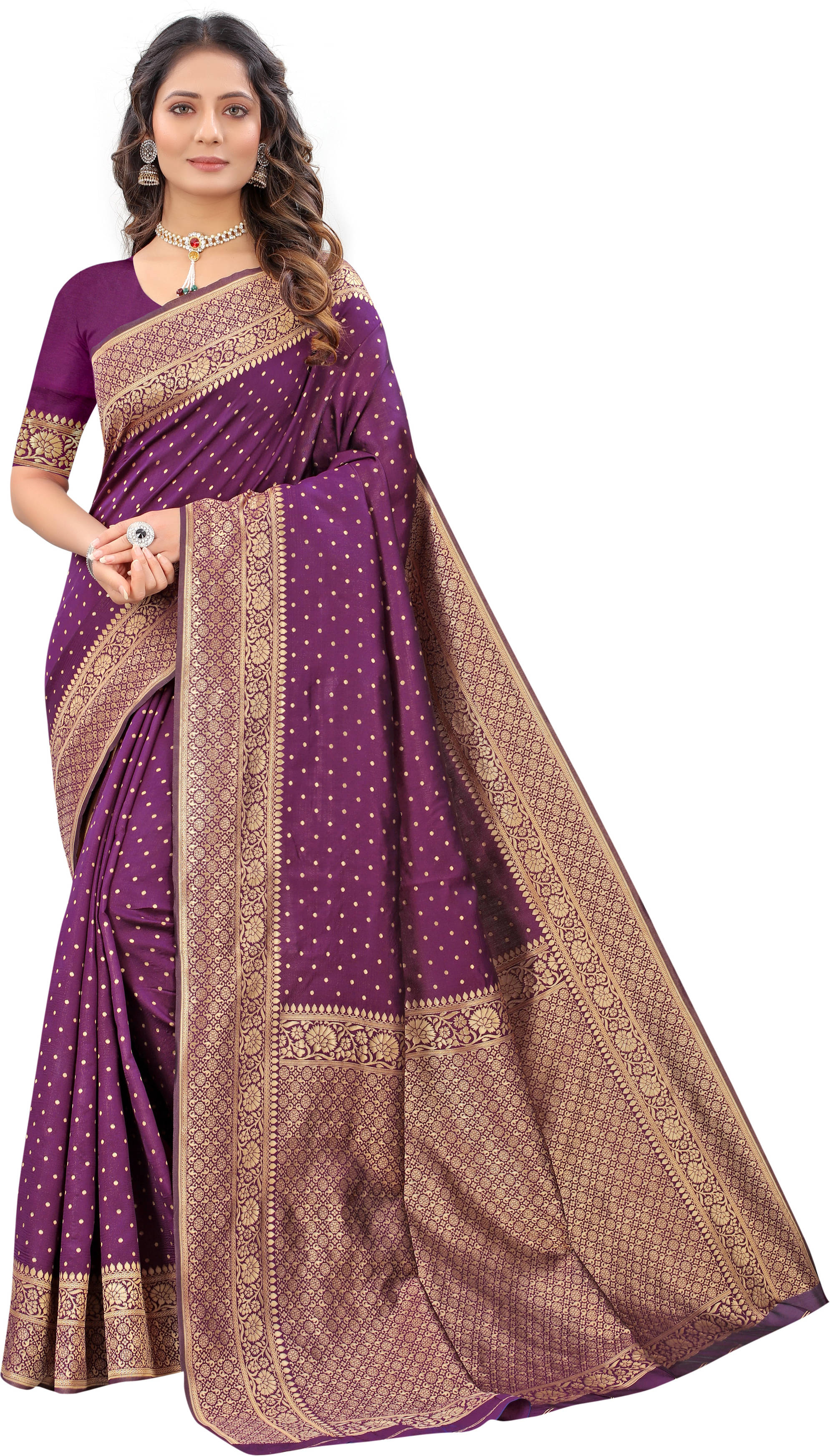     			Bansari Textile Art Silk Self Design Kanjeevaram Sarees With Unstitched Blouse Piece ( Purple )