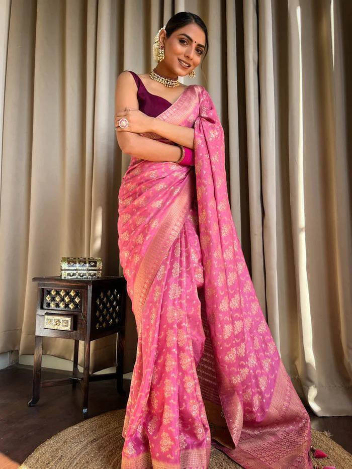     			Bansari Textile Art Silk Self Design Kanjeevaram Sarees With Unstitched Blouse Piece ( Pink )