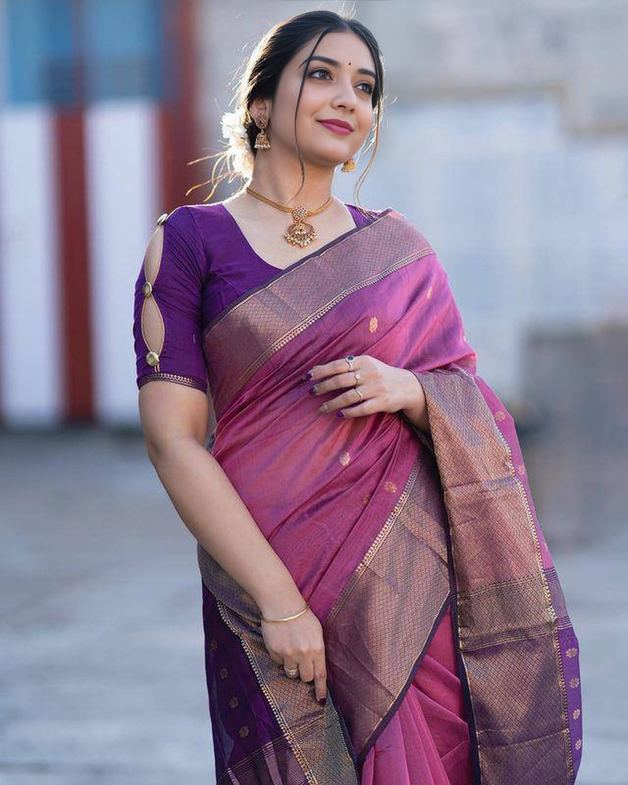     			Bansari Textile Art Silk Self Design Kanjeevaram Sarees With Unstitched Blouse Piece ( Purple )