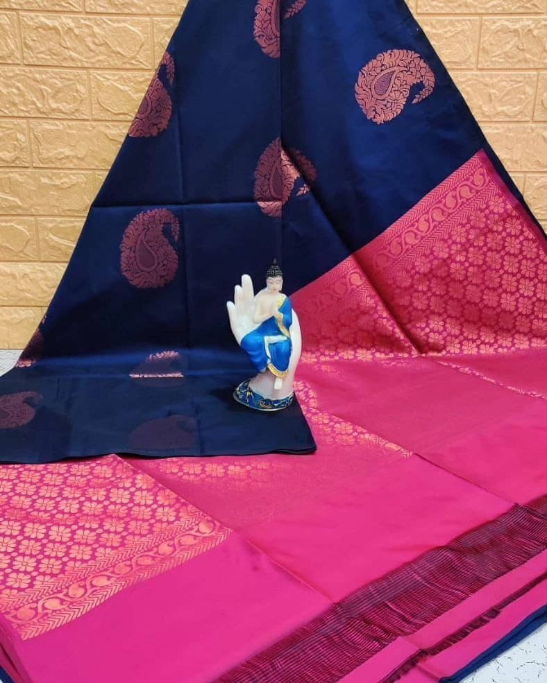    			Bansari Textile Art Silk Self Design Kanjeevaram Sarees With Unstitched Blouse Piece ( Blue )