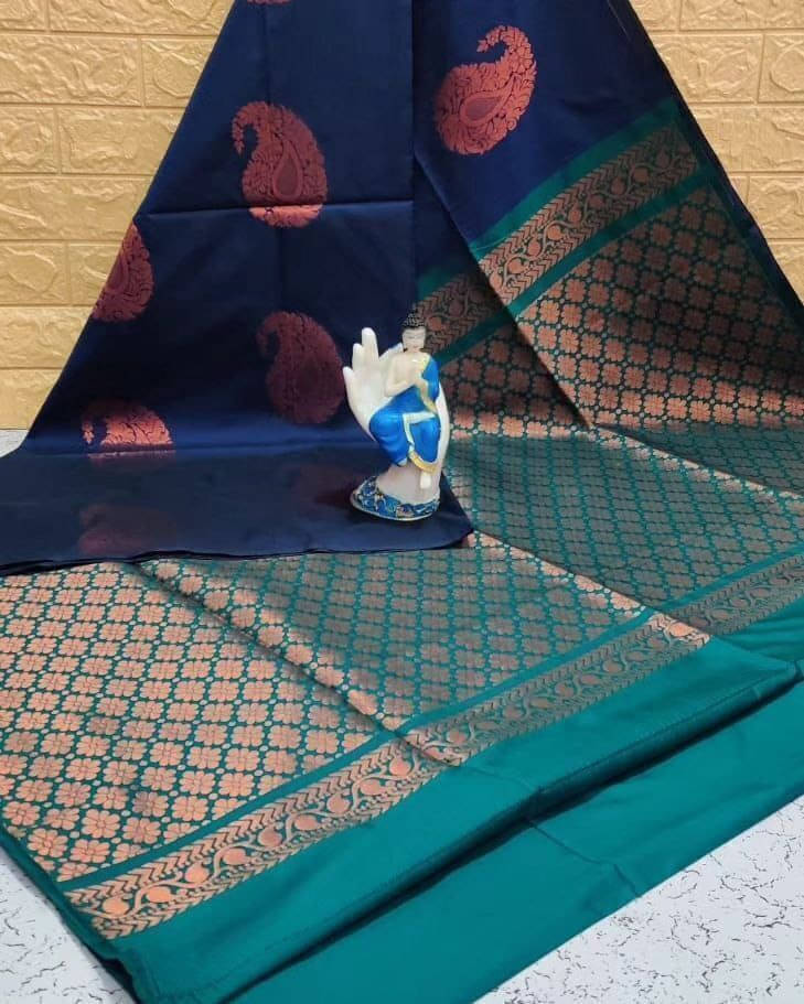 Bansari Textile Art Silk Self Design Kanjeevaram Sarees With Unstitched Blouse Piece ( Blue ) Bansari Textile Art Silk Self Design Kanjeevaram Sarees With Unstitched Blouse Piece ( Blue )
