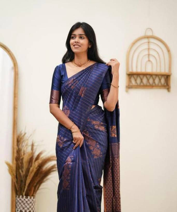 Bansari Textile Art Silk Striped Banarasi saree With Unstitched Blouse Piece ( Blue ) Bansari Textile Art Silk Striped Banarasi saree With Unstitched Blouse Piece ( Blue )