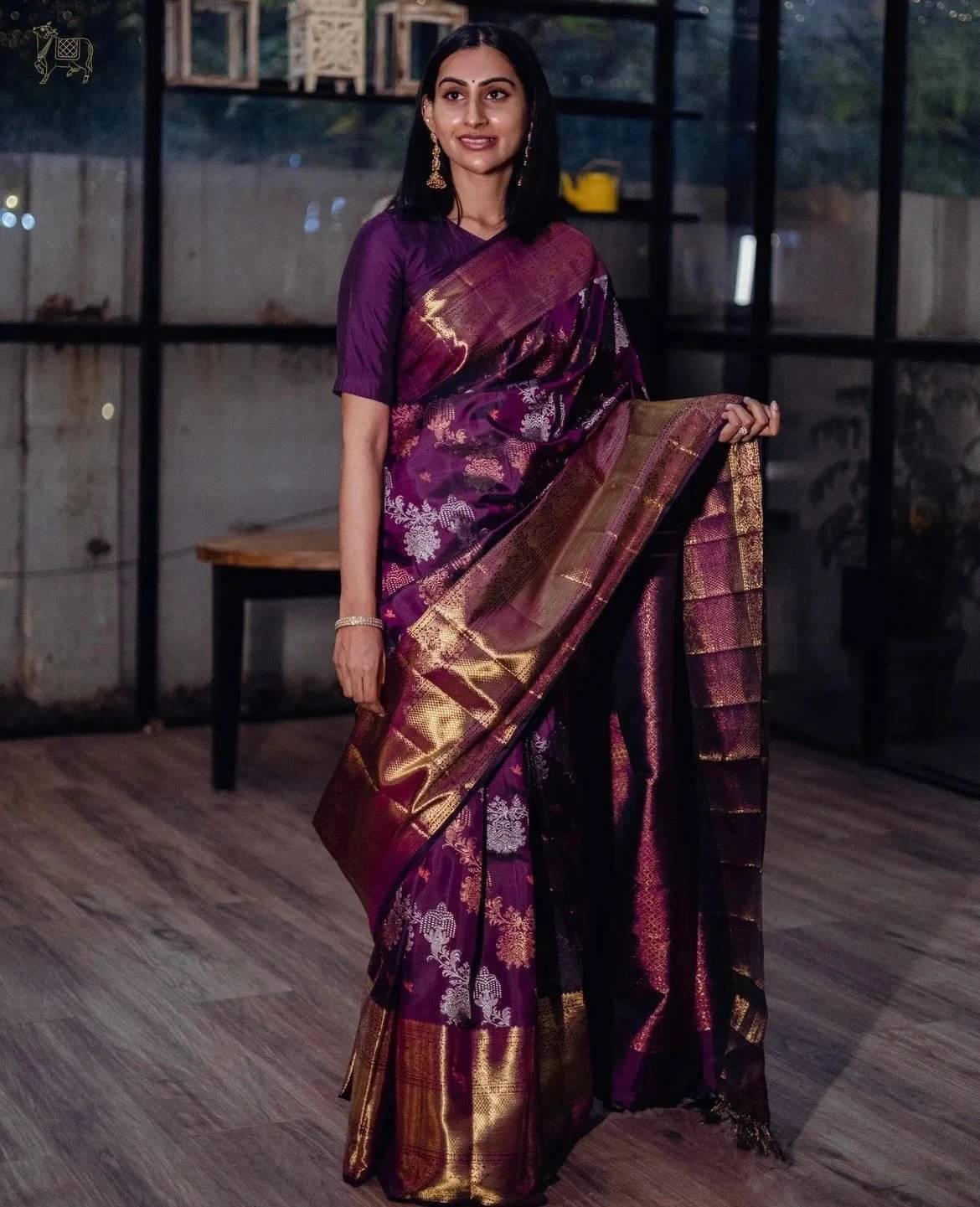     			Bansari Textile Art Silk Woven Banarasi saree With Unstitched Blouse Piece ( Purple )
