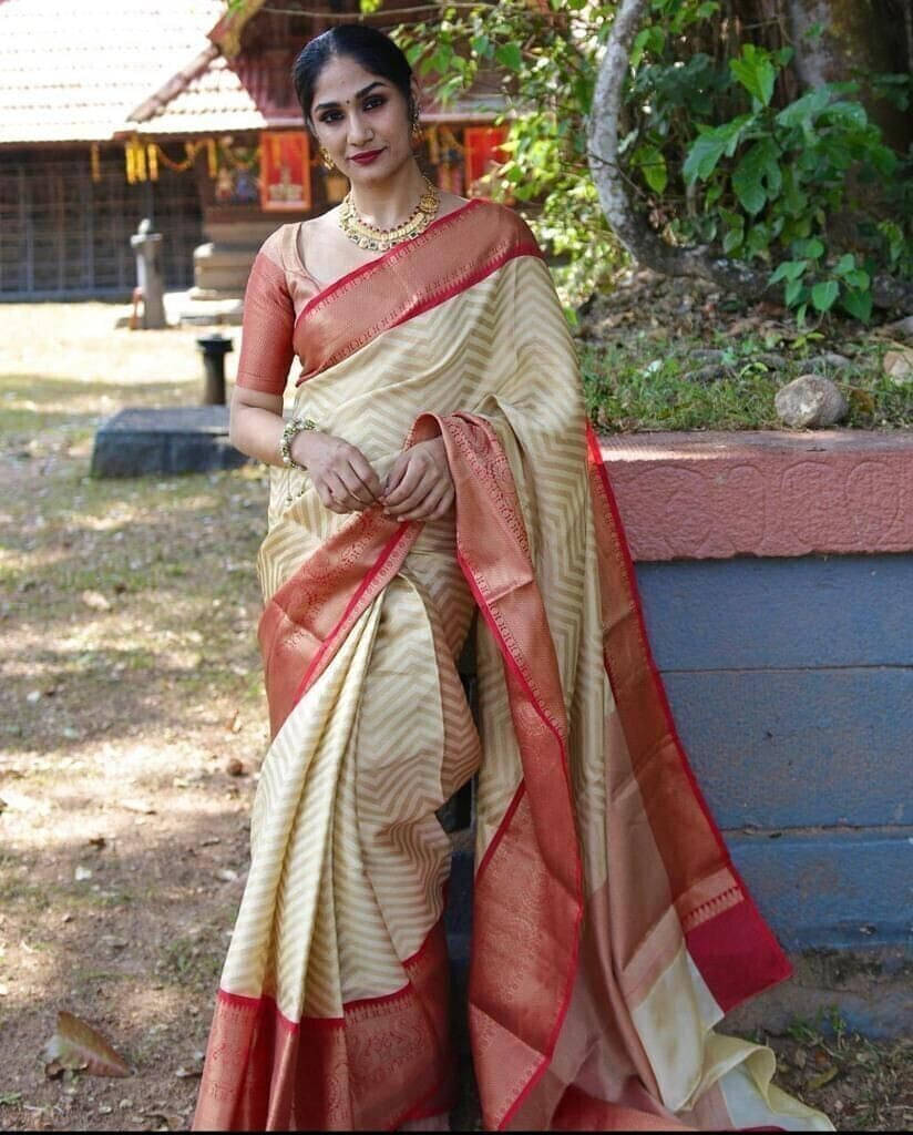 Bansari Textile Art Silk Woven Banarasi saree With Unstitched Blouse Piece ( Cream ) Bansari Textile Art Silk Woven Banarasi saree With Unstitched Blouse Piece ( Cream )